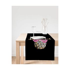 Realhomes Siyah Zeminde Cool Ananas Desenli Modern Süet Runner
