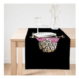 Realhomes Siyah Zeminde Cool Ananas Desenli Modern Süet Runner