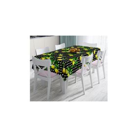 RealHomes Siyah Zeminde Ekose Desenli Limon Baskılı Dekoratif Leke Tutmaz 140x260 cm Masa Örtüsü