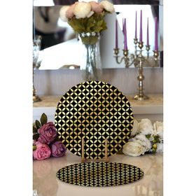 RealHomes Siyah Zeminde Gold Geometrik Desenli Modern 2 1 Yuvarlak Servis Altlığı Supla