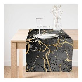 Realhomes Siyah Zeminde Gold Renkli Çizim Desenli Dijital Baskılı Özel Tasarım Süet Runner