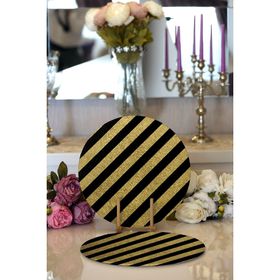 RealHomes Sıyah Zeminde Happy Birthday Gold Yazılı Dijital Baskılı Modern 2'li Yuvarlak Servis Altlığı Supla