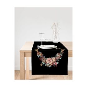 Realhomes Siyah Zeminde Otantik Çiçekler Özel Tasarım Süet Runner