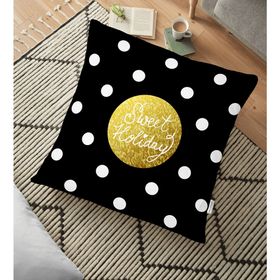 RealHomes Siyah Zeminde Sweet Holiday Tasarımlı Dijital Baskılı 70x70 cm Yer Minderi