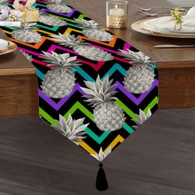 Realhomes Siyah Zigzag Temalı Ananas Desenli Modern Özel Tasarım Püsküllü Şönil Üçgen Runner
