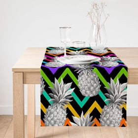 Realhomes Siyah Zigzag Temalı Ananas Desenli Modern Özel Tasarım Süet Runner