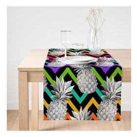 Realhomes Siyah Zigzag Temalı Ananas Desenli Modern Özel Tasarım Süet Runner