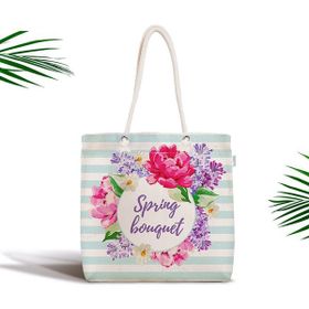 RealHomes Spring Bouquet Temalı Modern Dijital Baskılı Fermuarlı Kumaş Çanta