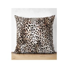 Realhomes Suet-K-3791 Çift Taraflı Leopar Motifli Dijital Baskılı Süet Yastık Kırlent Kılıfı