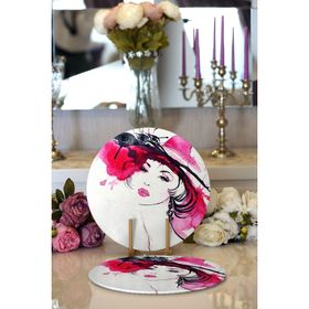 RealHomes Sulu Boya Özel Tasarım Fashion Women Dijital Baskılı Modern 2'li Yuvarlak Servis Altlığı Supla