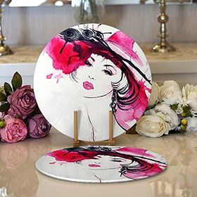 RealHomes Sulu Boya Özel Tasarım Fashion Women Dijital Baskılı Modern 2'li Yuvarlak Servis Altlığı Supla
