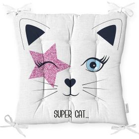 RealHomes Super Cat Motifli Modern Dijital Baskılı Pofidik Sandalye Minderi