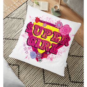 RealHomes Super Girl Tasarımlı Dijital Baskılı Dekoratif 70x70 cm Yer Minderi