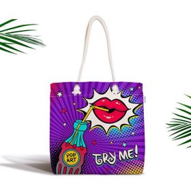 RealHomes Try Me Pop Art Özel Tasarımlı Dijital Baskılı Fermuarlı Kumaş Çanta