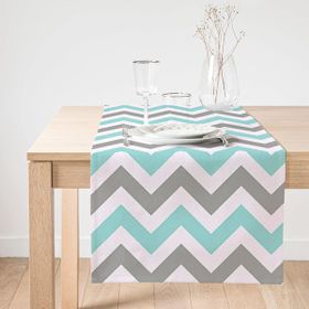 Realhomes Turkuaz Gri Zigzag Desenli Dijital Baskılı Modern Süet Runner
