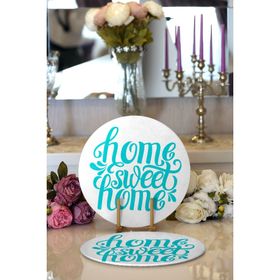 RealHomes Turkuaz Home Sweet Home Dijital Baskılı Modern 2 1 Yuvarlak Servis Altlığı Supla