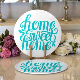 RealHomes Turkuaz Home Sweet Home Dijital Baskılı Modern 2 1 Yuvarlak Servis Altlığı Supla