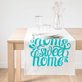 Realhomes Turkuaz Home Sweet Home Dijital Baskılı Süet Runner