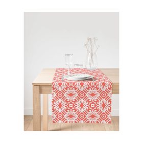 Realhomes Turuncu Damask Motifli Dijital Baskılı Modern Süet Runner