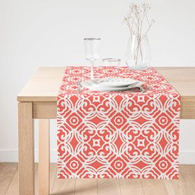 Realhomes Turuncu Damask Motifli Dijital Baskılı Modern Süet Runner