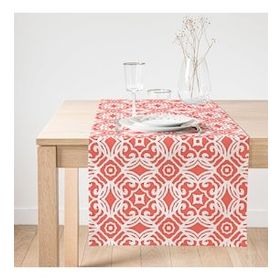 Realhomes Turuncu Damask Motifli Dijital Baskılı Modern Süet Runner
