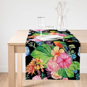 Realhomes Watercolor Çiçek ve Kuş Motifli Özel Tasarım Süet Runner