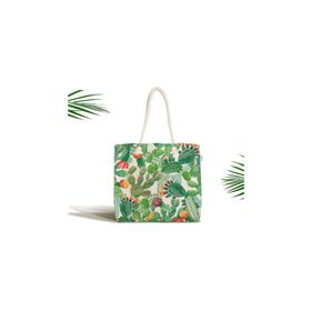 RealHomes Watercolor Kaktüs Dijital Baskılı Fermuarlı Kumaş Çanta