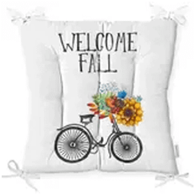RealHomes Welcome Fall Yazılı Dijital Baskılı Pofidik Kare Sandalye Minderi