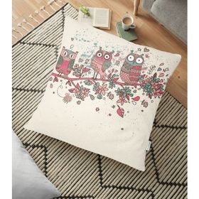 RealHomes YER-147 Baykuş Desenli Özel Tasarım Dekoratif 70x70 cm Yer Minderi