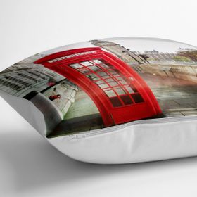 RealHomes YER-229 London Kırmızı Telefon Tasarımlı Dekoratif 70x70 cm Yer Minderi