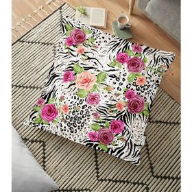 RealHomes YER-2339 Leopar Gül Motifli Dekoratif 70x70 cm Yer Minderi