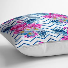 RealHomes YER-2363 Zigzag Zeminli Flamingo Baskılı Dekoratif 70x70 cm Yer Minderi
