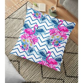 RealHomes YER-2363 Zigzag Zeminli Flamingo Baskılı Dekoratif 70x70 cm Yer Minderi