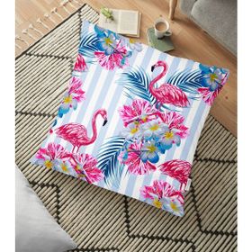 RealHomes YER-2367 Çizgili Flamingo Zeminli Dekoratif 70x70 cm Yer Minderi