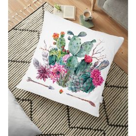 RealHomes YER-2399 Ok Motifli Çöl Bitkisi Desenli Dekoratif 70x70 cm Yer Minderi