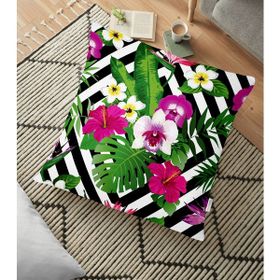 RealHomes YER-2410 Kara Zigzag Desenli Ogea Motifli Dekoratif 70x70 cm Yer Minderi