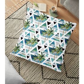 RealHomes YER-2441 Mavi Geometrik Palmiye Desenleri Dekoratif 70x70 cm Yer Minderi