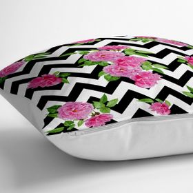 RealHomes YER-2517 Zigzag Zebra Temalı Gül Motifli Modern 70x70 cm Yer Minderi