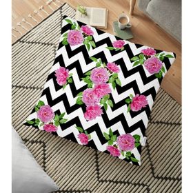 RealHomes YER-2517 Zigzag Zebra Temalı Gül Motifli Modern 70x70 cm Yer Minderi