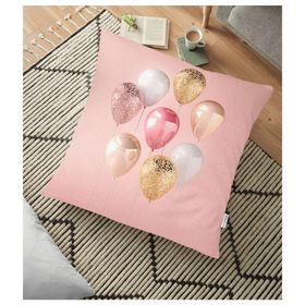 RealHomes YER-3003 Pembe Zeminli Balonlar Desenli 70x70 cm Yer Minderi