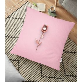 RealHomes YER-3019 Pembe Zeminli Altın Gül 3D Baskılı 70x70 cm Yer Minderi