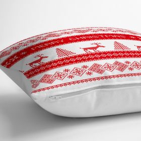 RealHomes YER-3026 Merry Christmas Kanaviçe Görünümlü Geyikler Baskılı 70x70 cm Yer Minderi