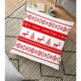 RealHomes YER-3026 Merry Christmas Kanaviçe Görünümlü Geyikler Baskılı 70x70 cm Yer Minderi