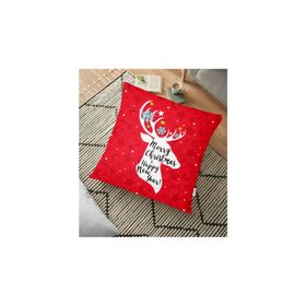 RealHomes YER-3055 Merry Christmas Geyik Desenli Dekoratif 70x70 cm Yer Minderi