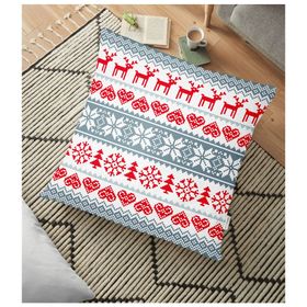 RealHomes YER-3068 Kırmızı ve Gri Kanaviçe Christmas Temalı Dekoratif 70x70 cm Yer Minderi