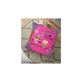 RealHomes YER-3070 Pembe Zemimde Baykuşlar Desenli Dekoratif 70x70 cm Yer Minderi