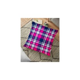 RealHomes YER-3077 Pembe Lacivert Ekose Desenli Dekoratif 70x70 cm Yer Minderi