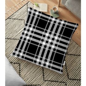 RealHomes YER-3090 Siyah Beyaz Ekose Desenli Dekoratif 70x70 cm Yer Minderi