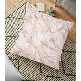 RealHomes YER-3122 Altın Yaldızlı Açık Renk Mermer Desenli 70x70 cm Yer Minderi