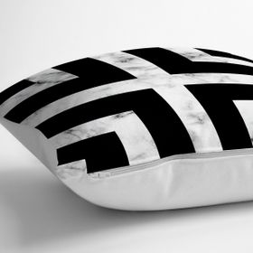 RealHomes YER-3153 Mermer Zeminli Siyah Geometrik Desenli Modern 70x70 cm Yer Minderi